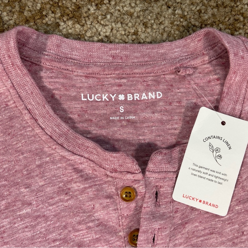 Lucky Brand Linen Blend Henley Tee Pink Minimalist Capsule NWT